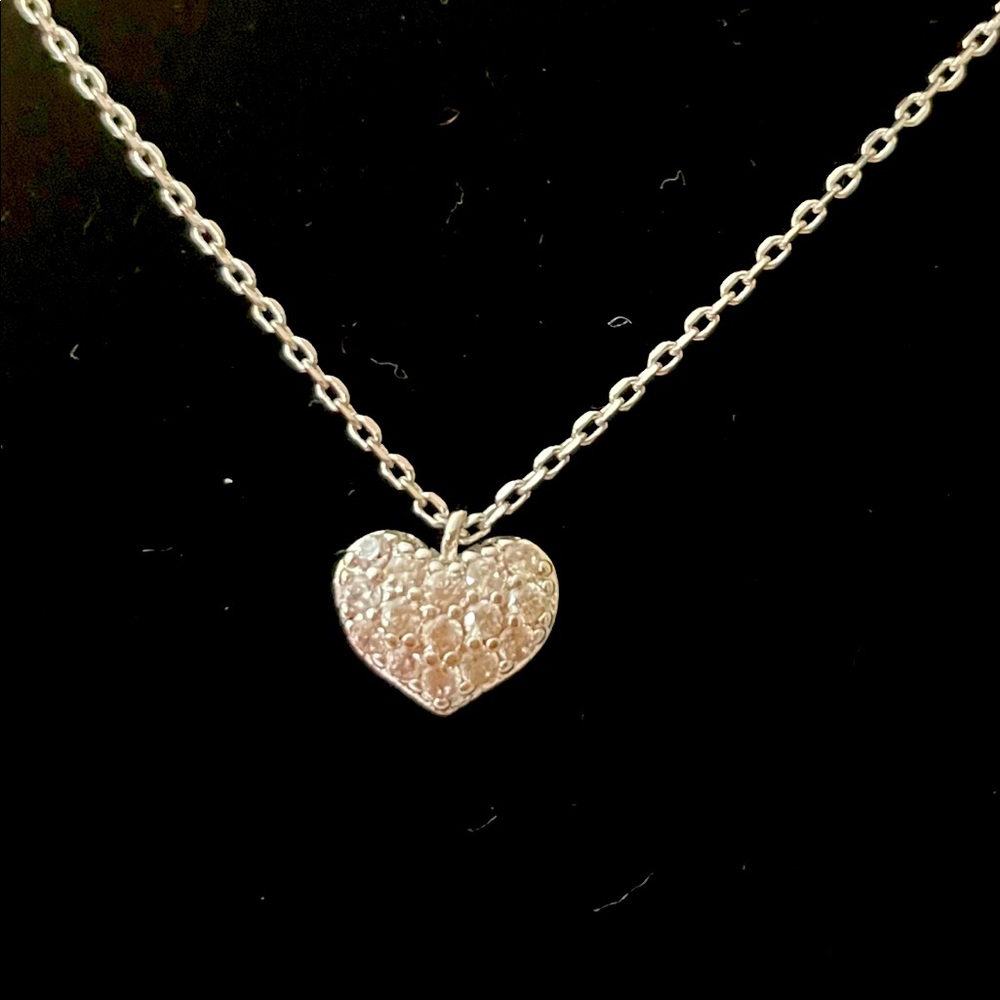 Cubic Zirconia Bezel Setting Heart Pendant White Gold with Necklace